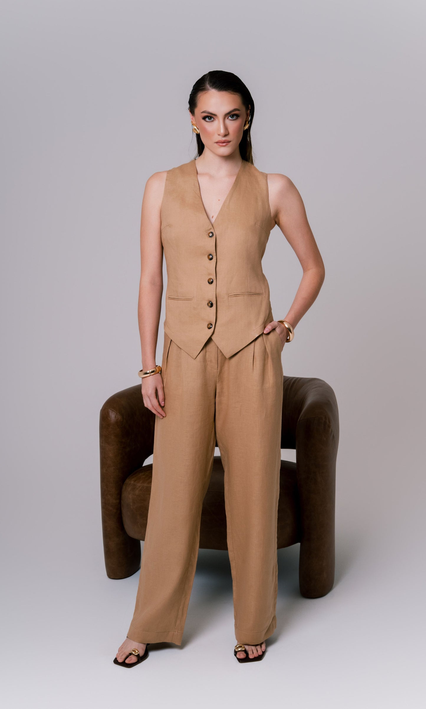 CALÇA WIDE LEG 100% LINHO